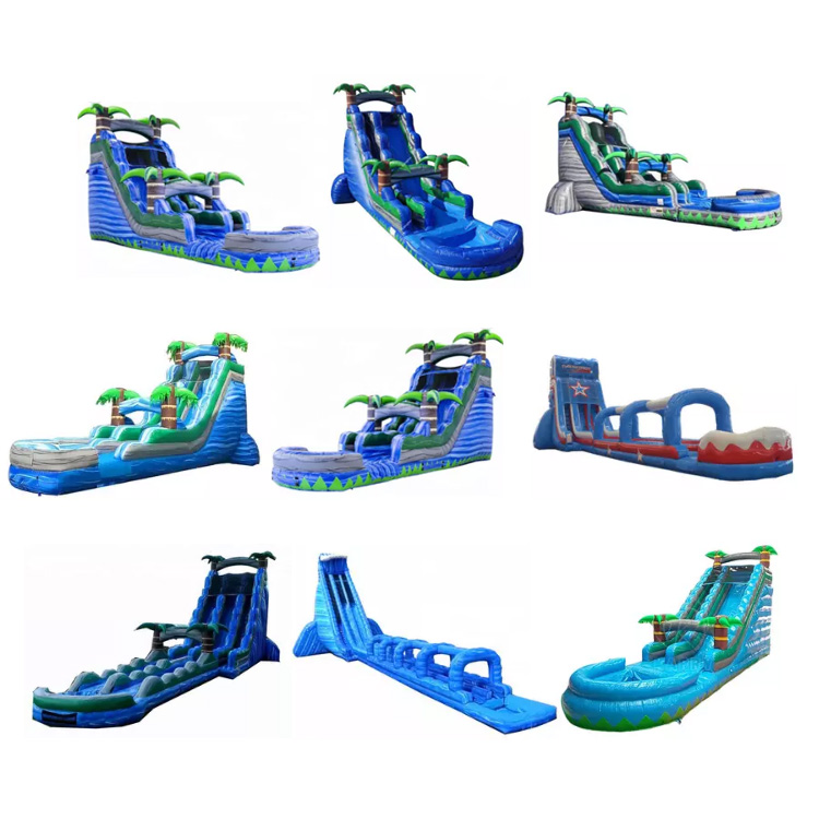 Торговая надувная водная горка ocean world blue, 22 фута, 30 футов, две полосы, тропические джунгли