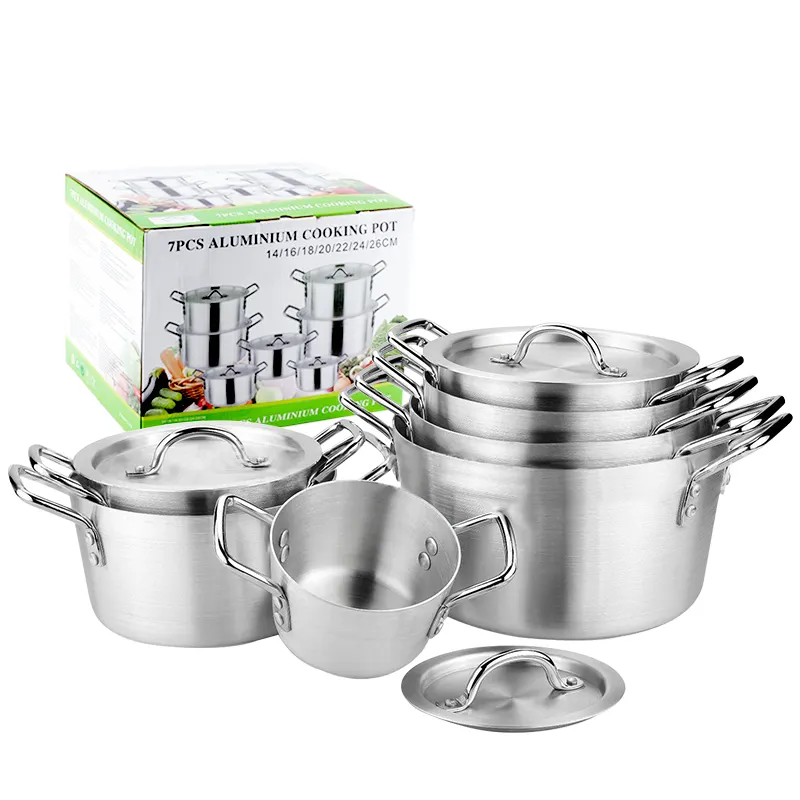 Home Kitchen Pots & Pans Set of 7pcs Sliver Cast Aluminum Cooking Pots 14/16/18/20/22/24/26cm Aluminum Stock Pots