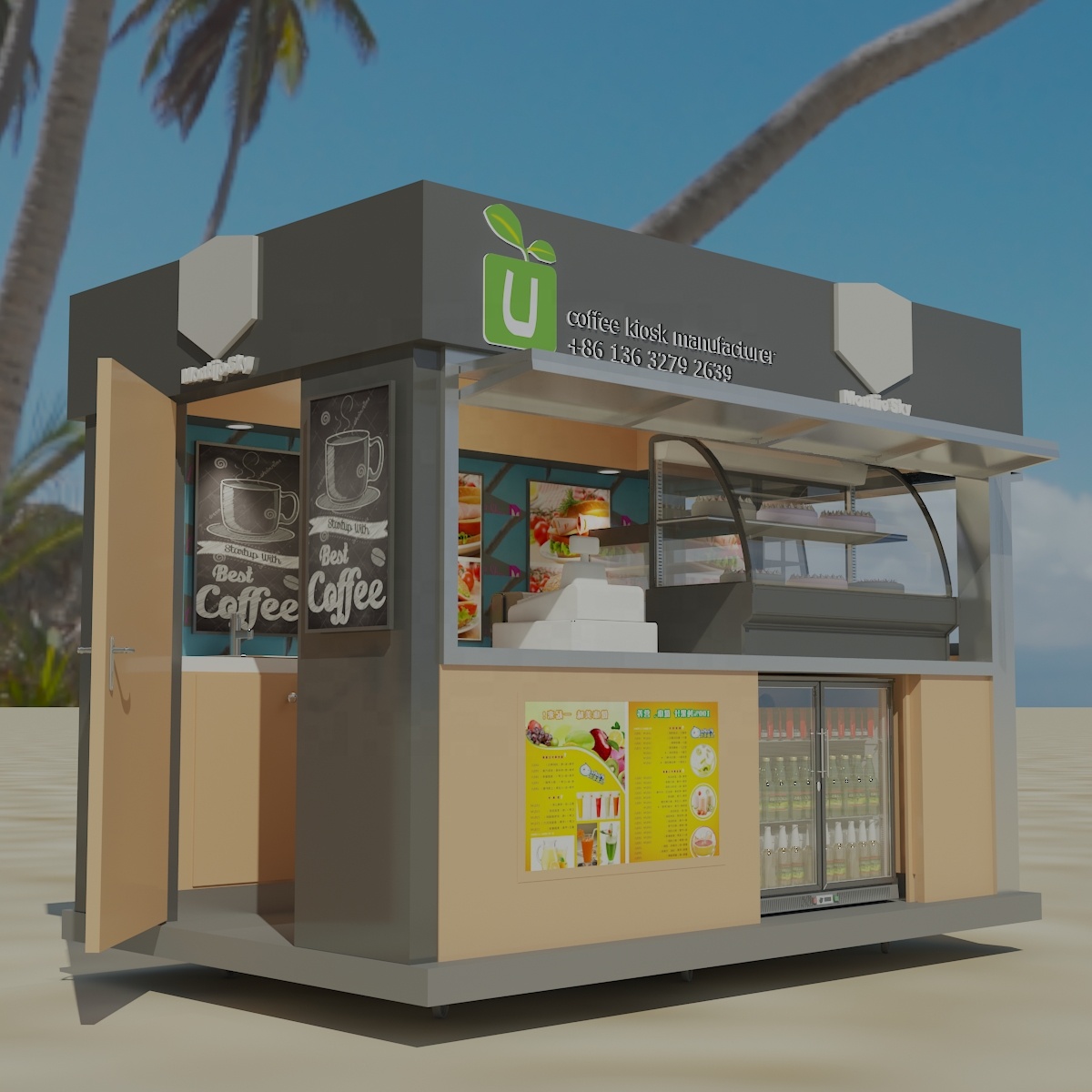 outdoor high quality bubble tea cafe bar kiosk retail ice cream cart