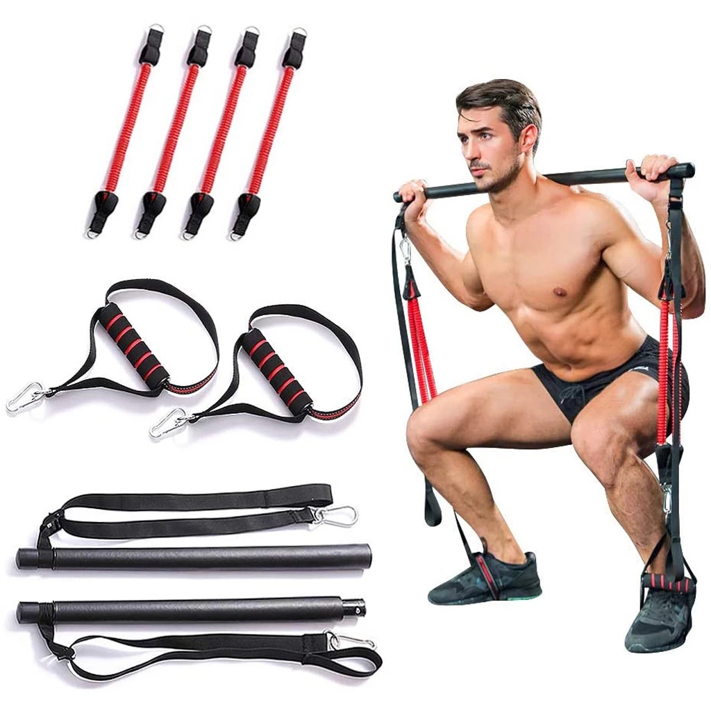 Portable Leg Stretch Training Home Gym Pilates Bar with Resistance Bands