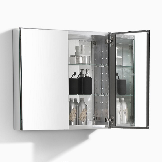Modern Bathroom Furniture Two Doors Aluminium Mirror Medicine Cabiner Glass Bathroom Cabinet