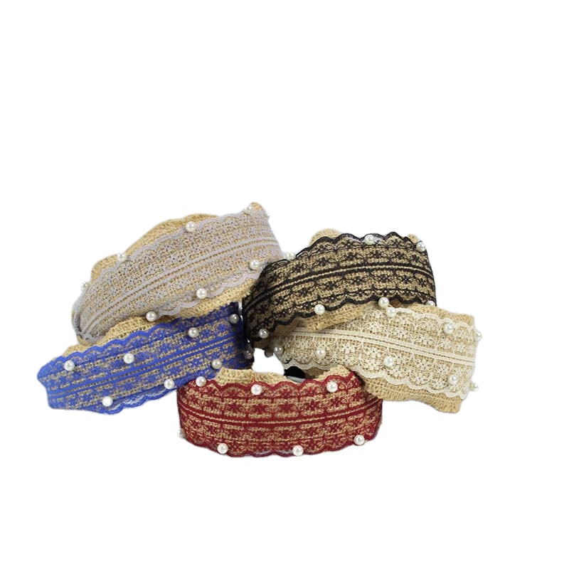 2021 new cotton hemp nail bead wide brim women's hair band