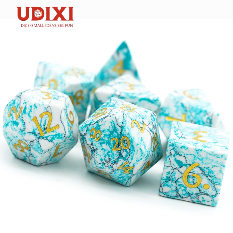 Udixi Blue Texture Turquoise Gemstone Dice Dungeons and Dragons Stone Dice Set