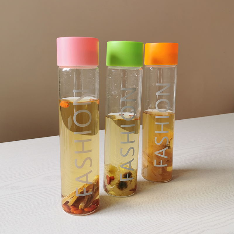 Customized Portable 400ml Colorful Sport High Borosilicate Glass Water Bottle Heat-resistant with Lid