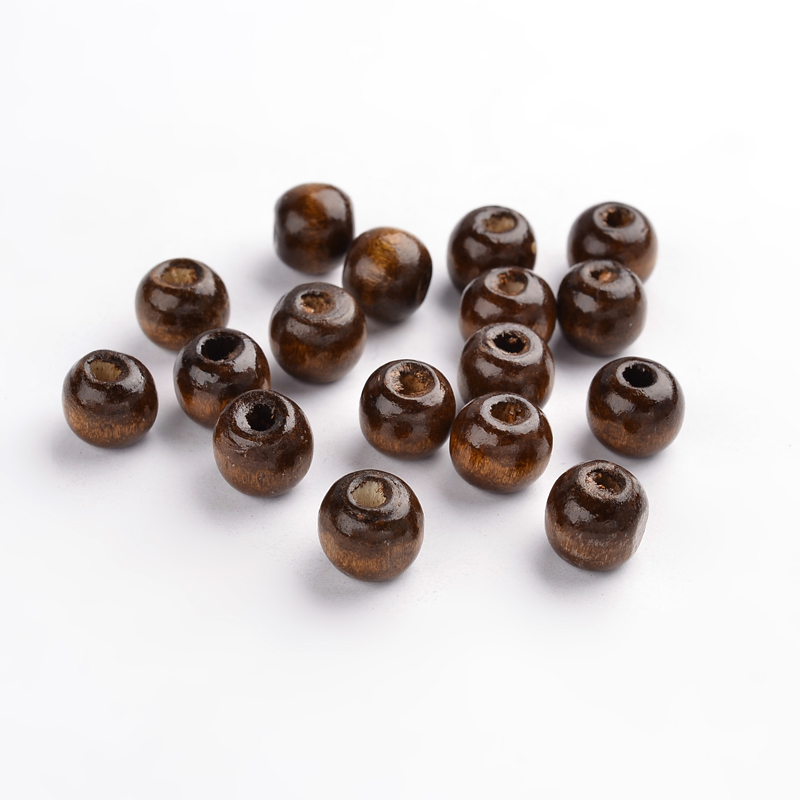 PandaHall 10mm Round Dyed Saddle Brown Natural Wood Beads