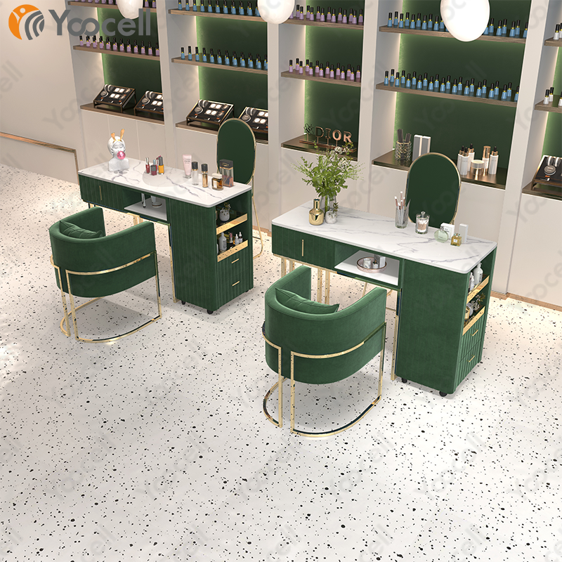 Yoocell new product green department masa para manicure station pedicure manicure table chair for nail beauty salon