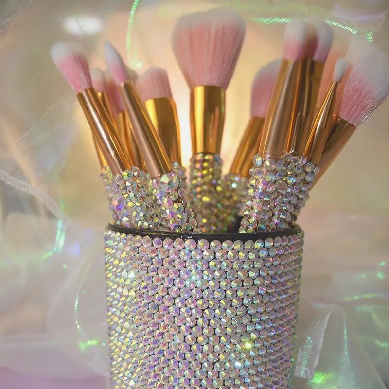 Частная этикетка 12 комплектов в партии Bling кистей для макияжа со стразами макияж кисти набор инструментов для макияжа высокого качества для возраста от 12 шт набор Алмазная Кисть для макияжа
