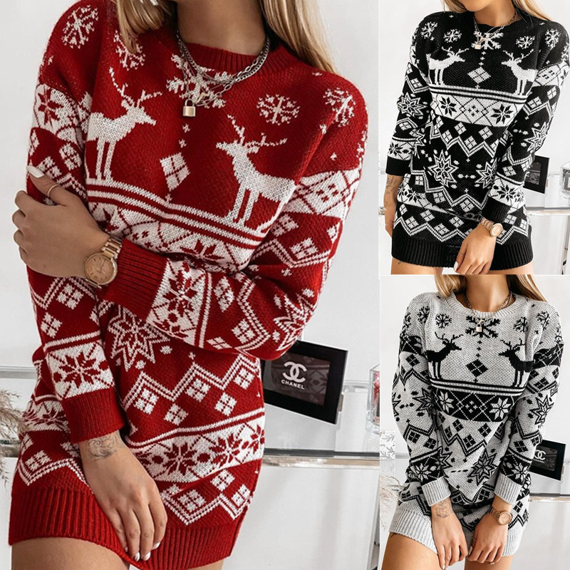 2021 Winter Ladies New Sweater Snowflake Christmas Jacquard Knitted Custom Women Ugly Sweaters