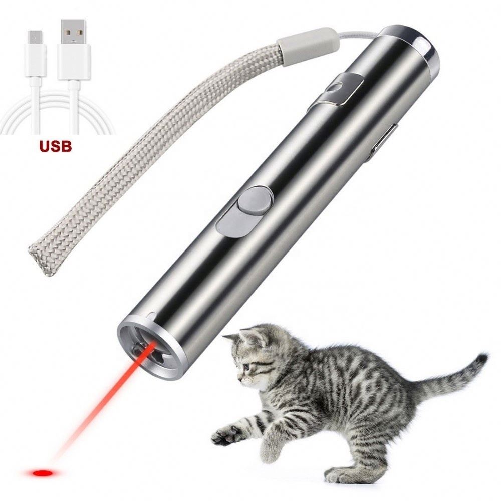 Светодиодный фонарик с лазерной указкой, Интерактивная игрушка с Usb-интерфейсом для кошек и котят