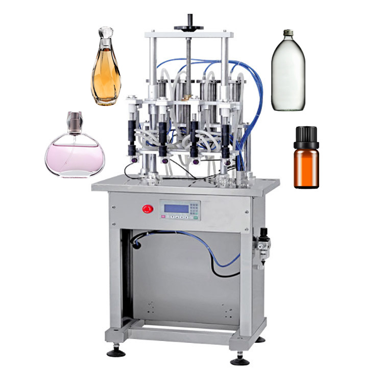 Small scale pneumatic juice wine milk coffee beer oil glass bottling water bottle automatic perfume filling machine