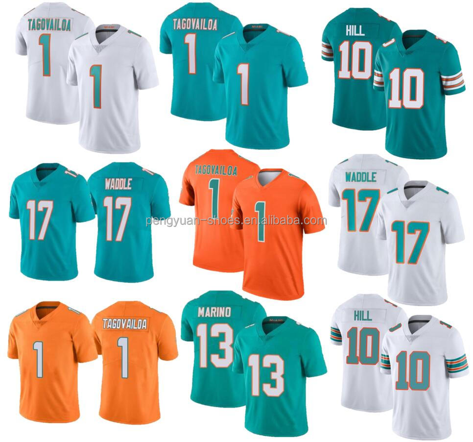 Лучшее качество #1 Tua Tagovailoa #10 Tyreek Hill #13 Dan Marine #17 Jaylen Waddle настраиваемая простроченная Американская футболка