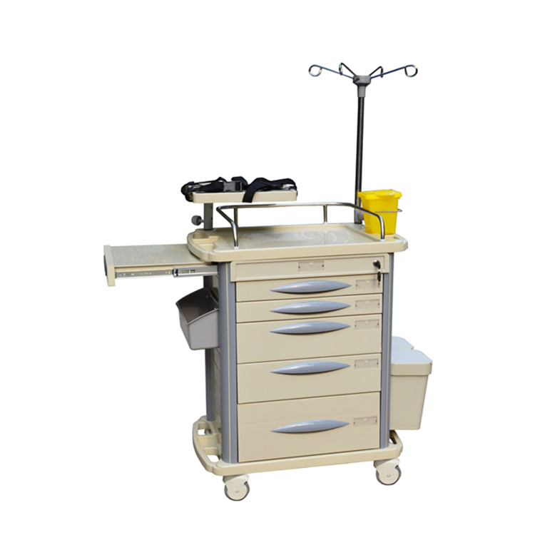 BT-EY003 Medical ABS plastic emergency resuscitation trolley mobile crash cart with 5 drawers wheels price