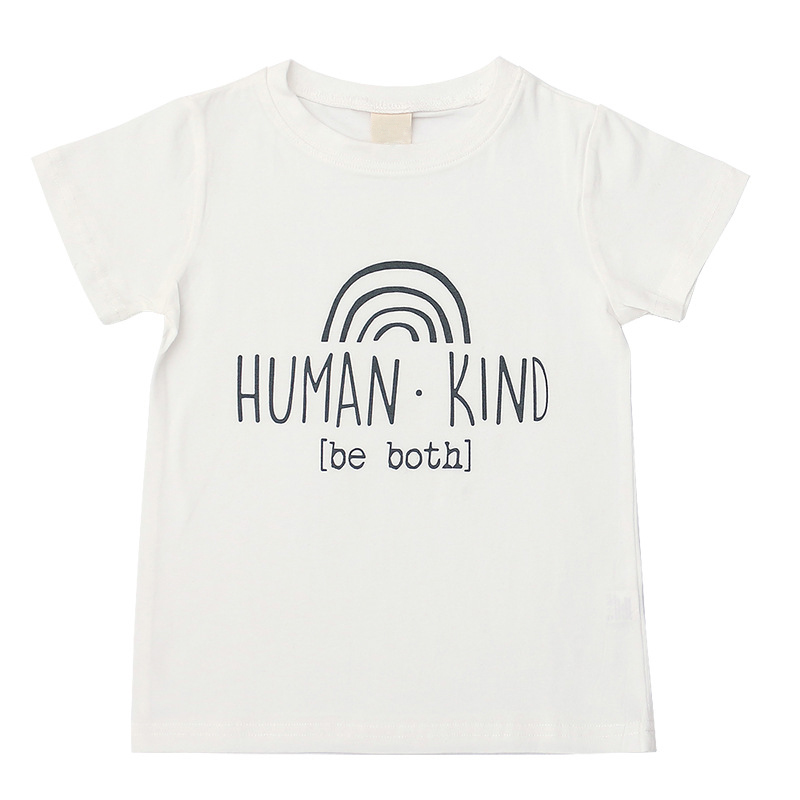 Boys' short sleeve T-shirt with Rainbow Cotton Top Girls' summer wear 1-8 years old children's White T-shirt
