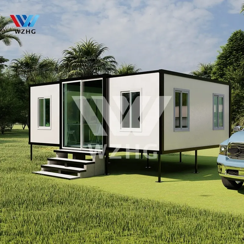 European 2 rooms white color converted expandable container quick house with upstairs and a balcony on top