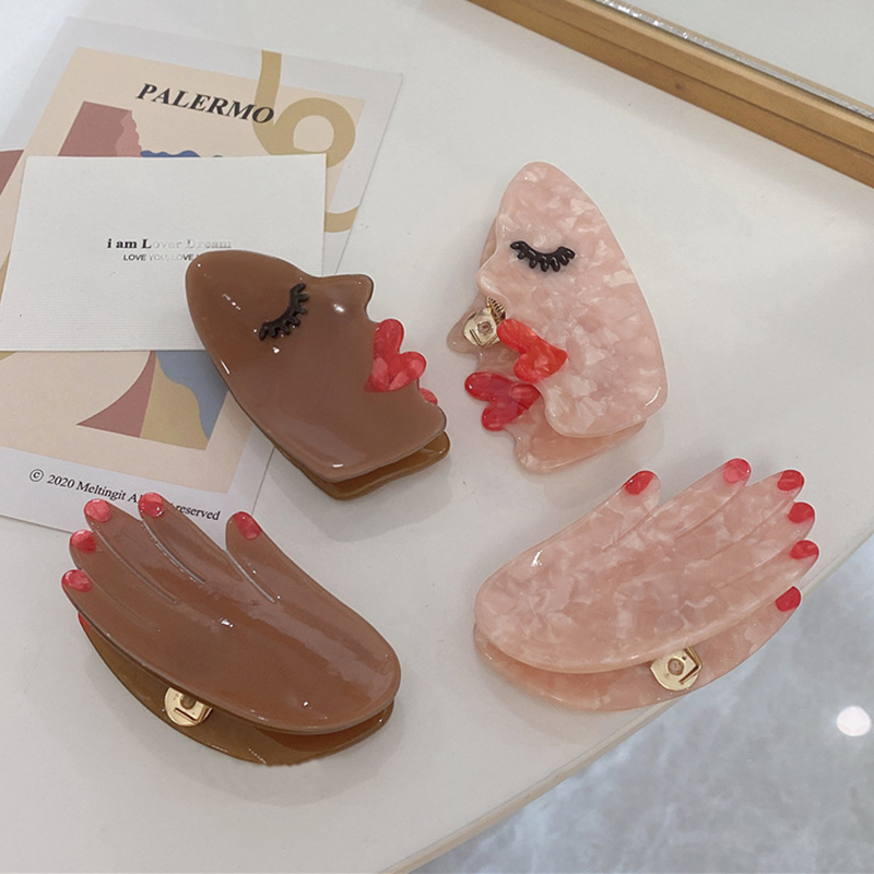 Creative Funny Hand Face Shape Acrylic Hair Claw Clips Women Ins Exaggerated Large Geometric Big Hairpins Hair Accessories