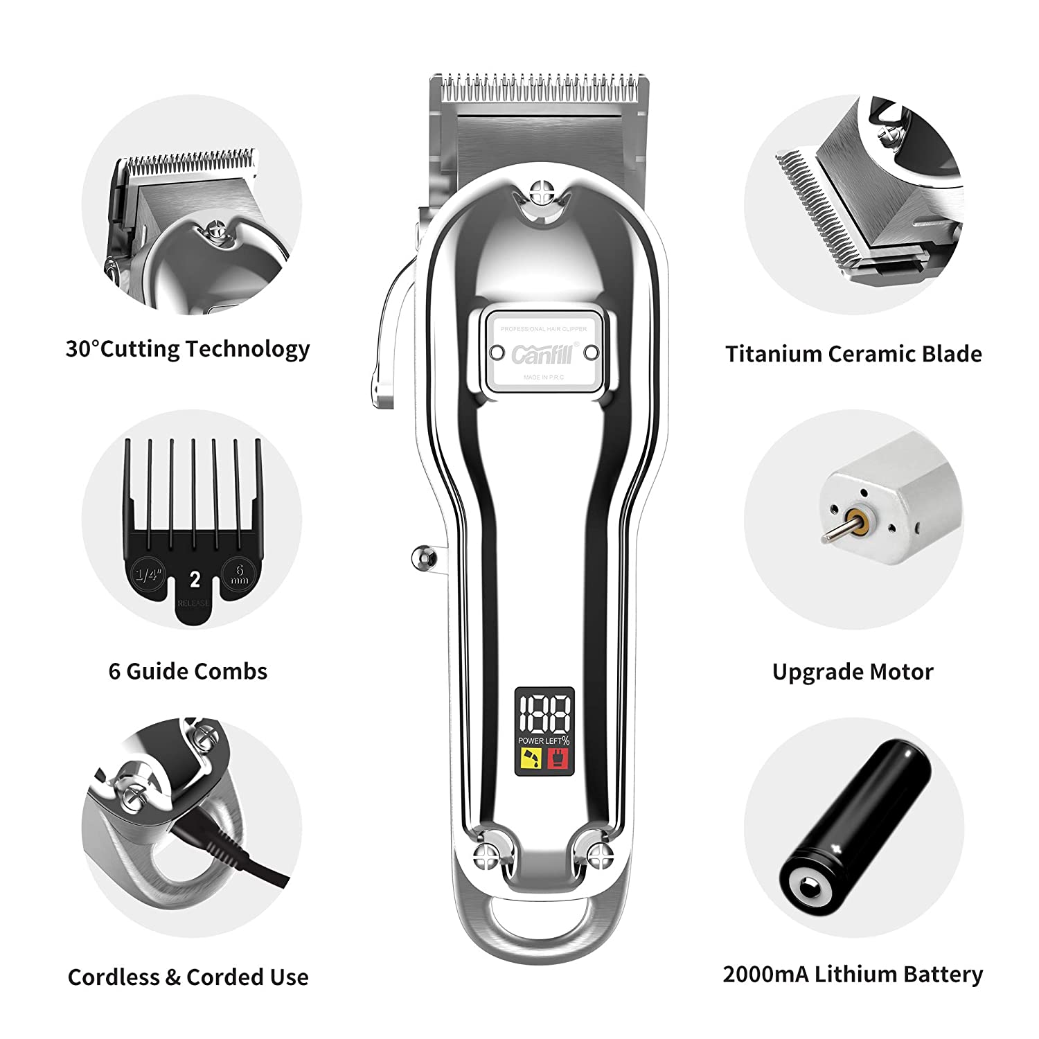 Amazon All Metal Hair Clipper Salon Hair Cutting Machine S9 T9 Blades Hair Length Adjustable by Taper Lever with LCD display