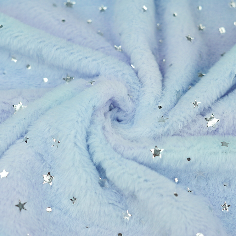 Kingcason One side brush Stamping Hot Silver 100% Polyester Faux Fur Fabric for Home Textile or Blanket