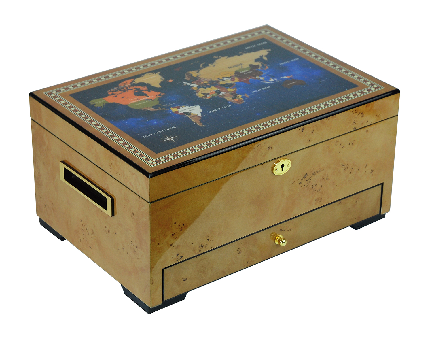 High End Large 100 CT Gloss Burl Wood Cigar Cabinet Humidor Box