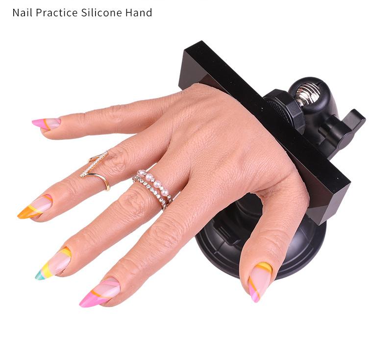 Silicone Soft Flexible Bendable Manicure Tools Nail Art Practice Hand Model with Acrylic Fingernails Training Nail Supplies