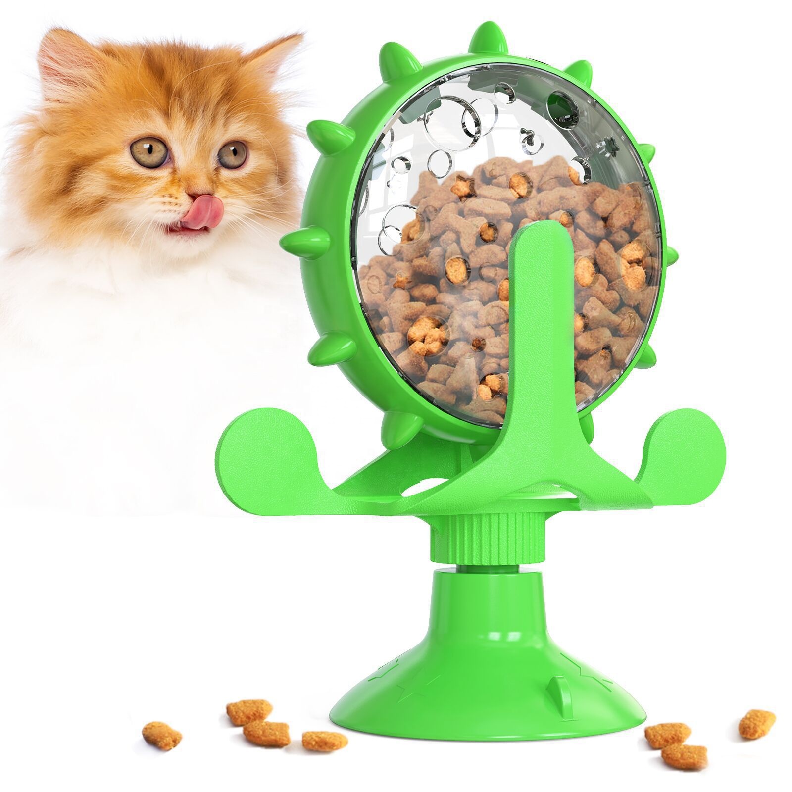 Newest Smart Fun Feeder Slow Feed Interactive Rotating Windmill Toy Food Dispensing Cat Toy