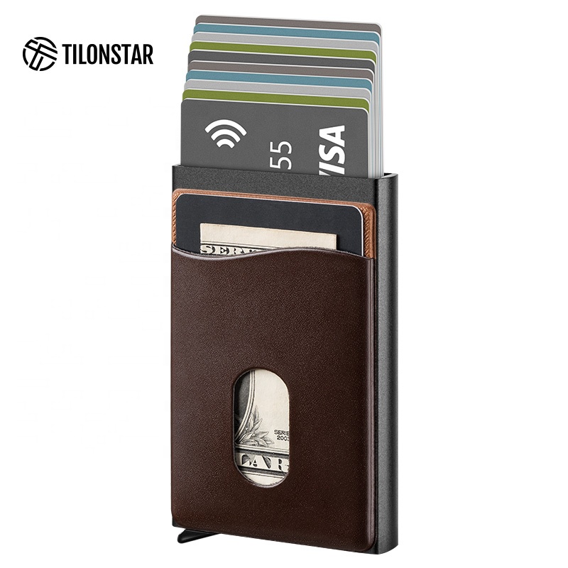 Ultra Thin Multi-Capacity Card Box With Coin Pocket Aluminum Card Holder Wallet Leather Credit Card Cases