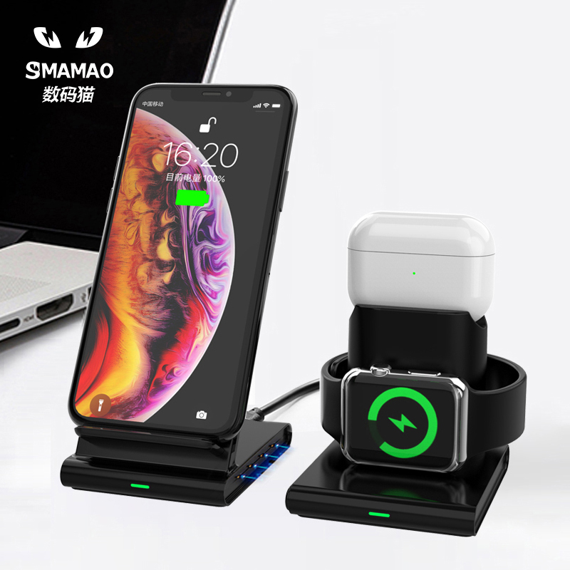 Съемная и магнитная Беспроводная зарядная подставка 3 в 1 для iPhone 11 для airpods для iwatch