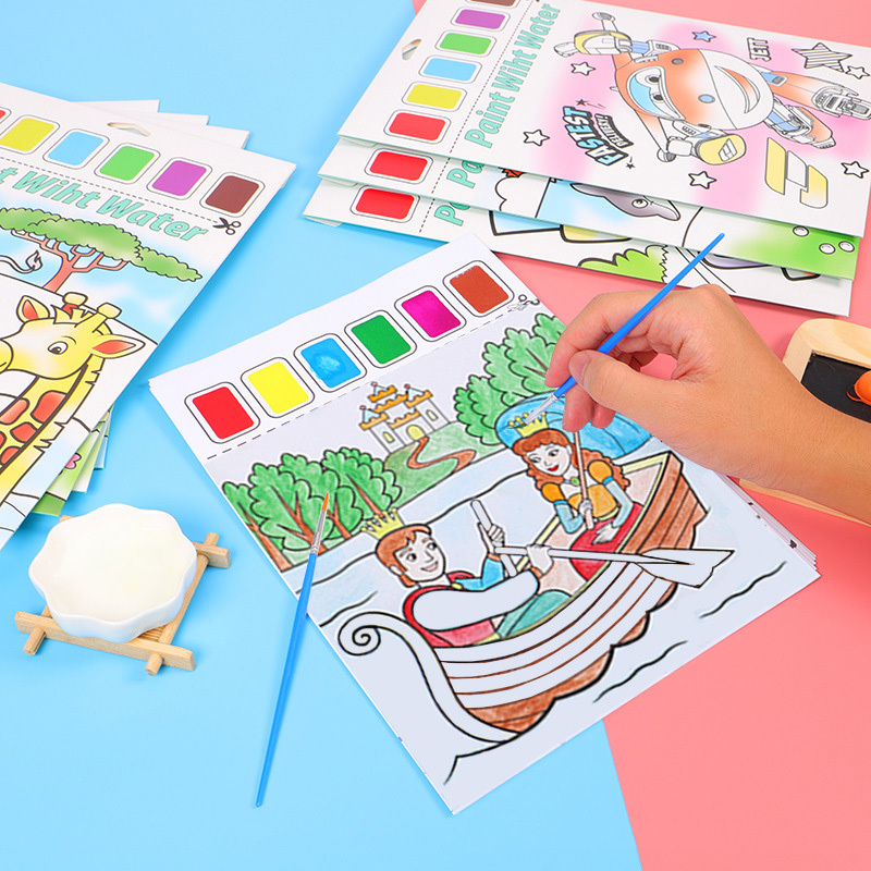 Cheap hot sale 2 in 1 water based coloring painting book with own pigment