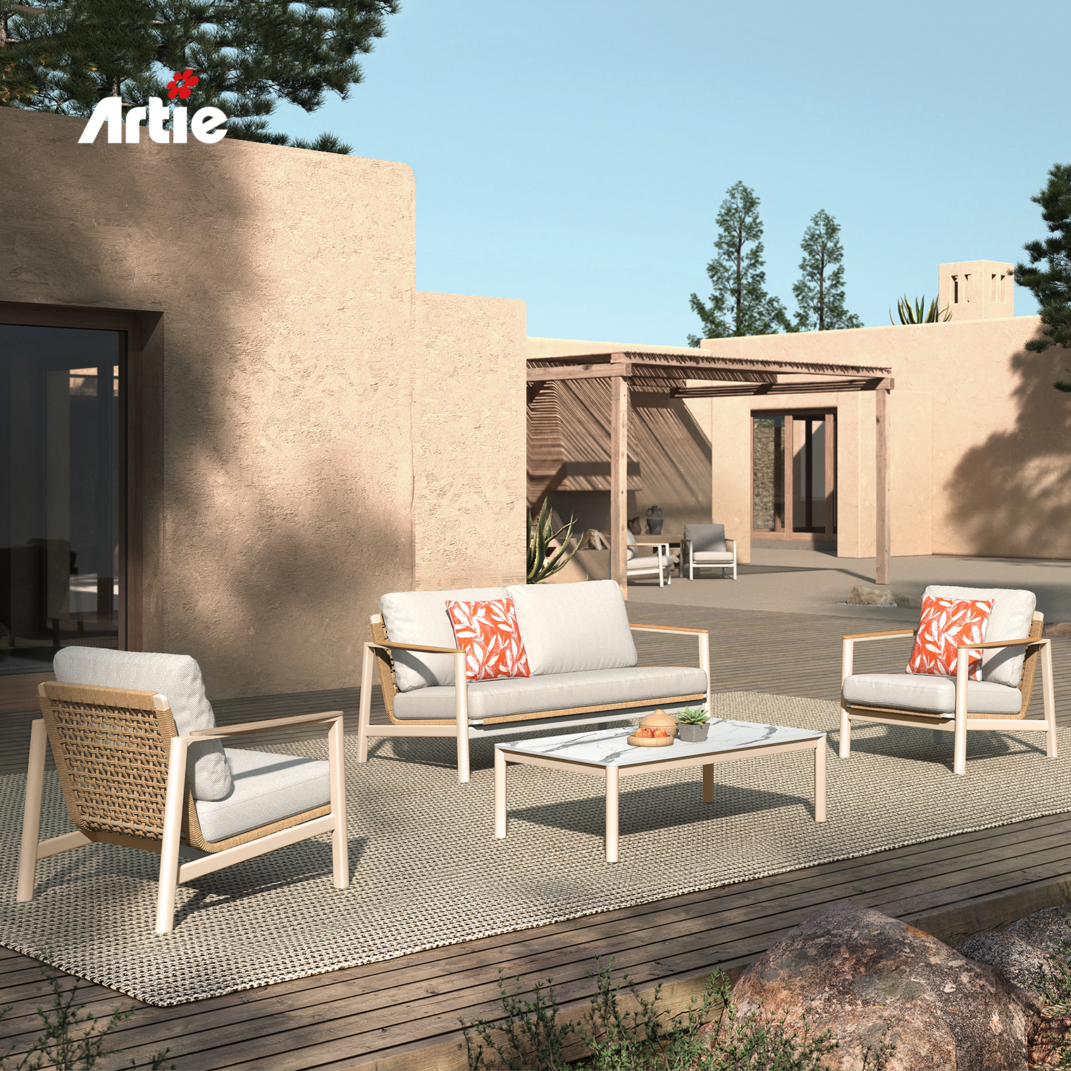 Artie Modern Terrace Furniture Wicker Weaving Garden Sofa Set Outdoor Garden Furniture Rattan Sofa Outdoor Furniture Set