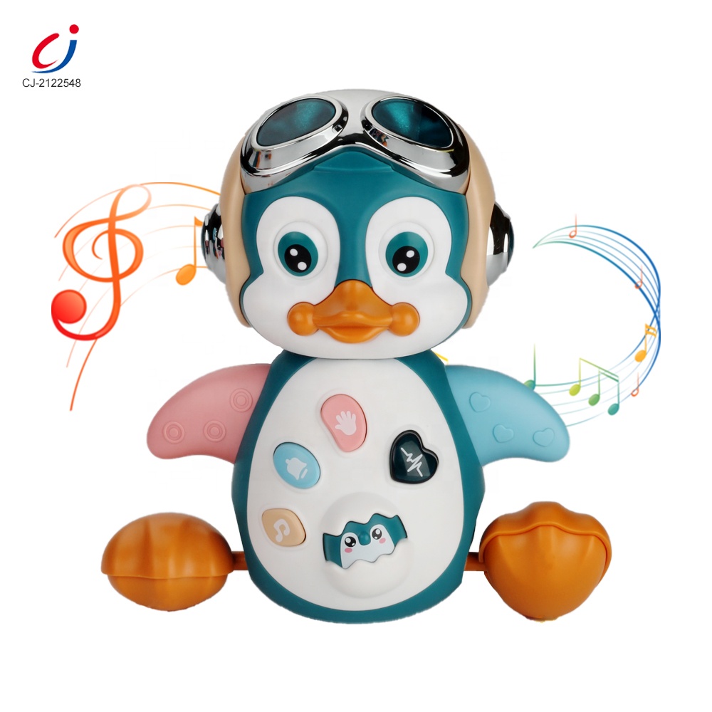 Chengji wholesale early educational infant learning crawling music toy electric swinging walking musical penguin for baby
