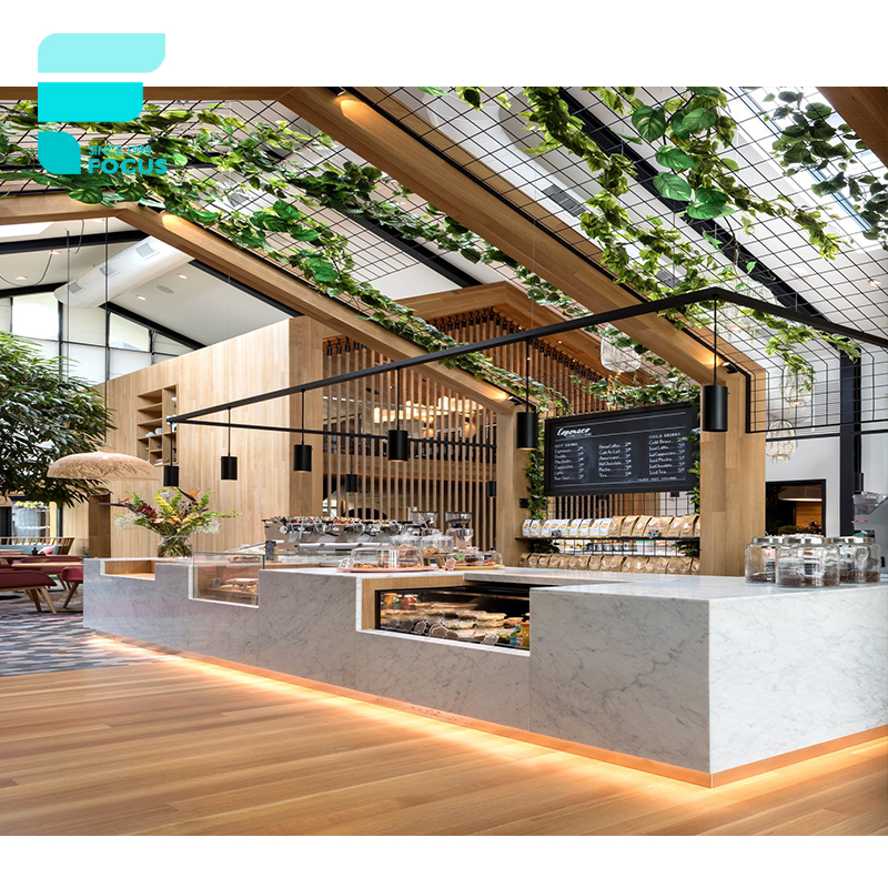 Coffee Shop Interior Decoration Designed Coffee Bar Counter With Customized Wooden Table Chairs Furniture