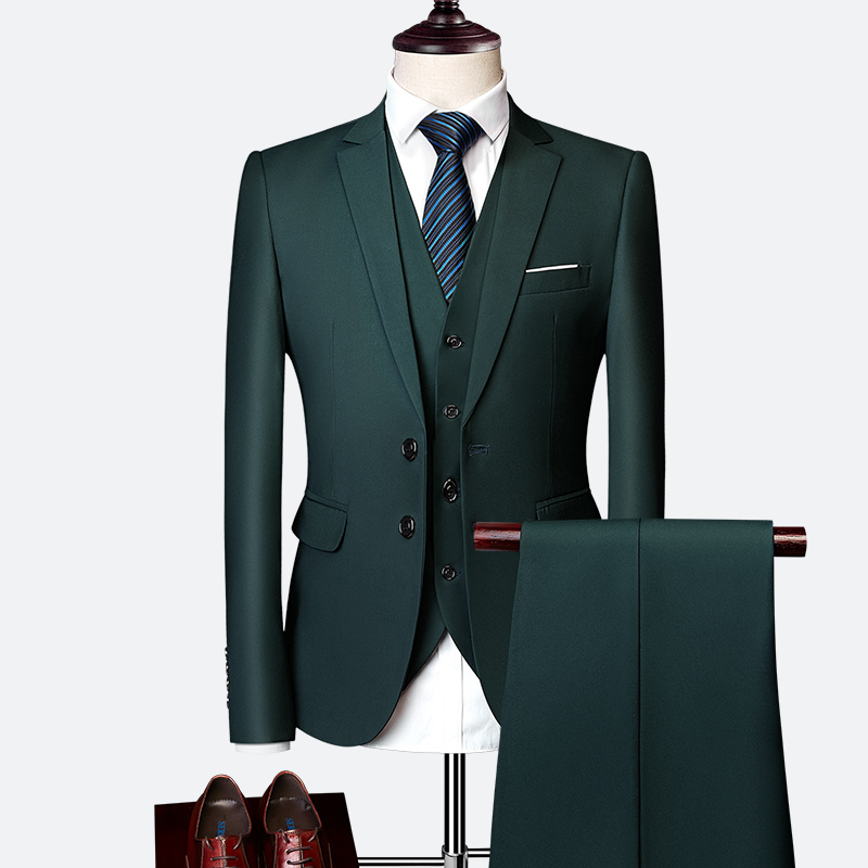 Luxury 3 Piece Men's Wedding Suit Fashion Men's Slim Solid Color Business Office Suit Sets Large Size Men Blazer+ Pants + Vest