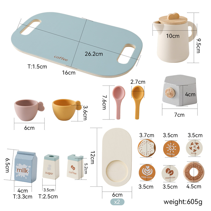 Eco-Friendly Wooden Afternoon Tea Set Pretend Play Kitchen Toy For 2-4 Years Educational Toy For Dessert Role-Play