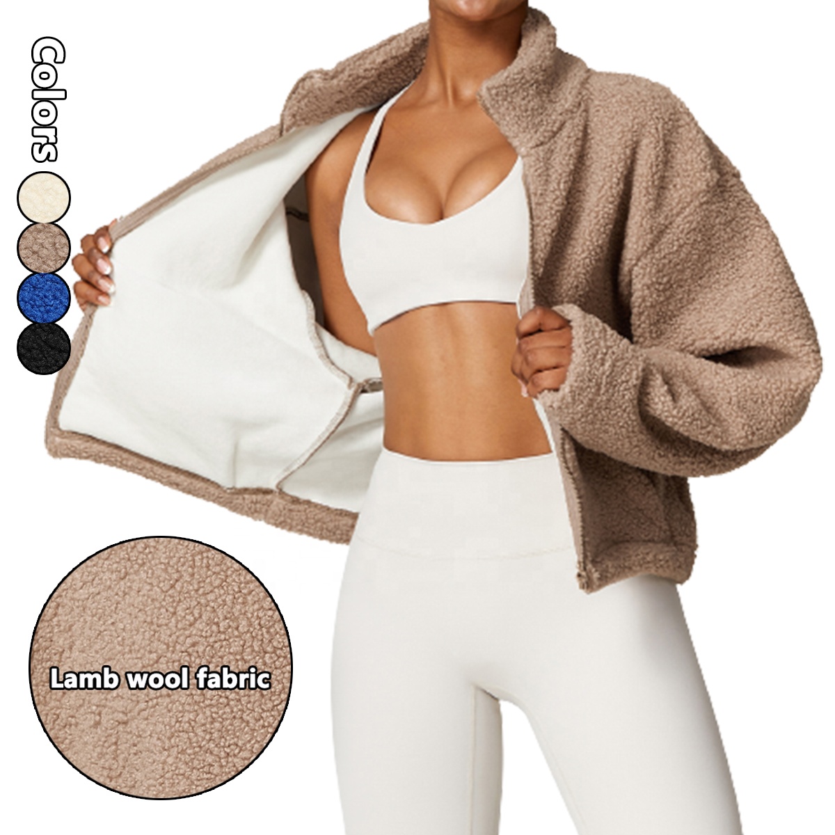 Customized Winter Sherpa Jackets Women Outdoor Coat Ladies Fashion Zipper Sherpa Fleece Women's Jackets