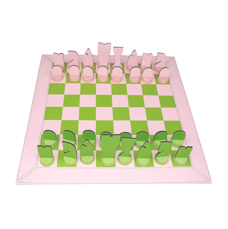 Chess Set Custom Colorful PU Leather Travel Play Game Chessboard Chess Board Games Set