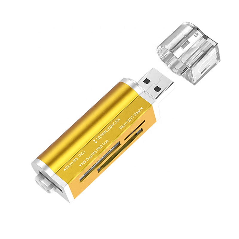 All in One 4 in 1 Multi-function Aluminium Alloy Lighter Shaped USB 2.0 Sd Tf Ms M2 Memory Card Reader USB
