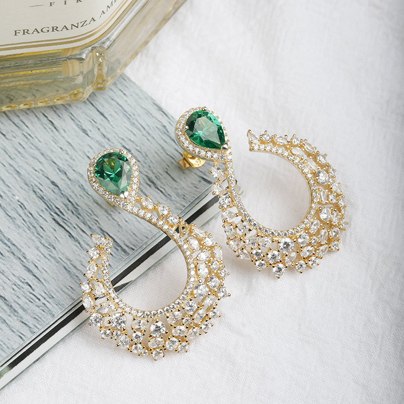 luxury fine stud chunky crystal diamond 925 sterling silver wholesale saudi gold jewelry earrings