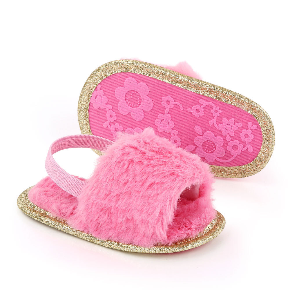 0-1 year old baby furry sandals indoor soft-soled toddler shoes baby shoes
