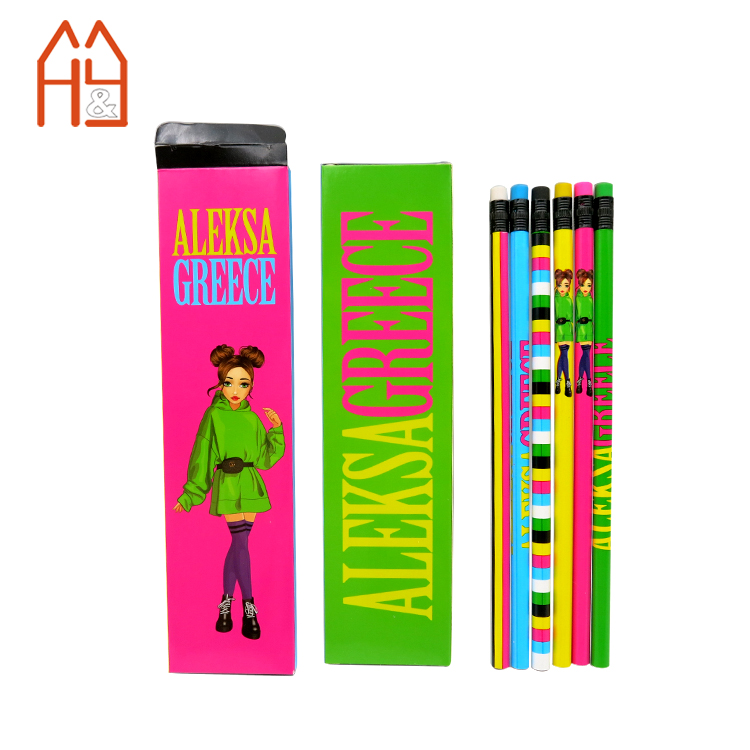 Assorted Personalized Design Wooden Pencil Pencil set 6pcs #2 Lead Pencil in Gift Box