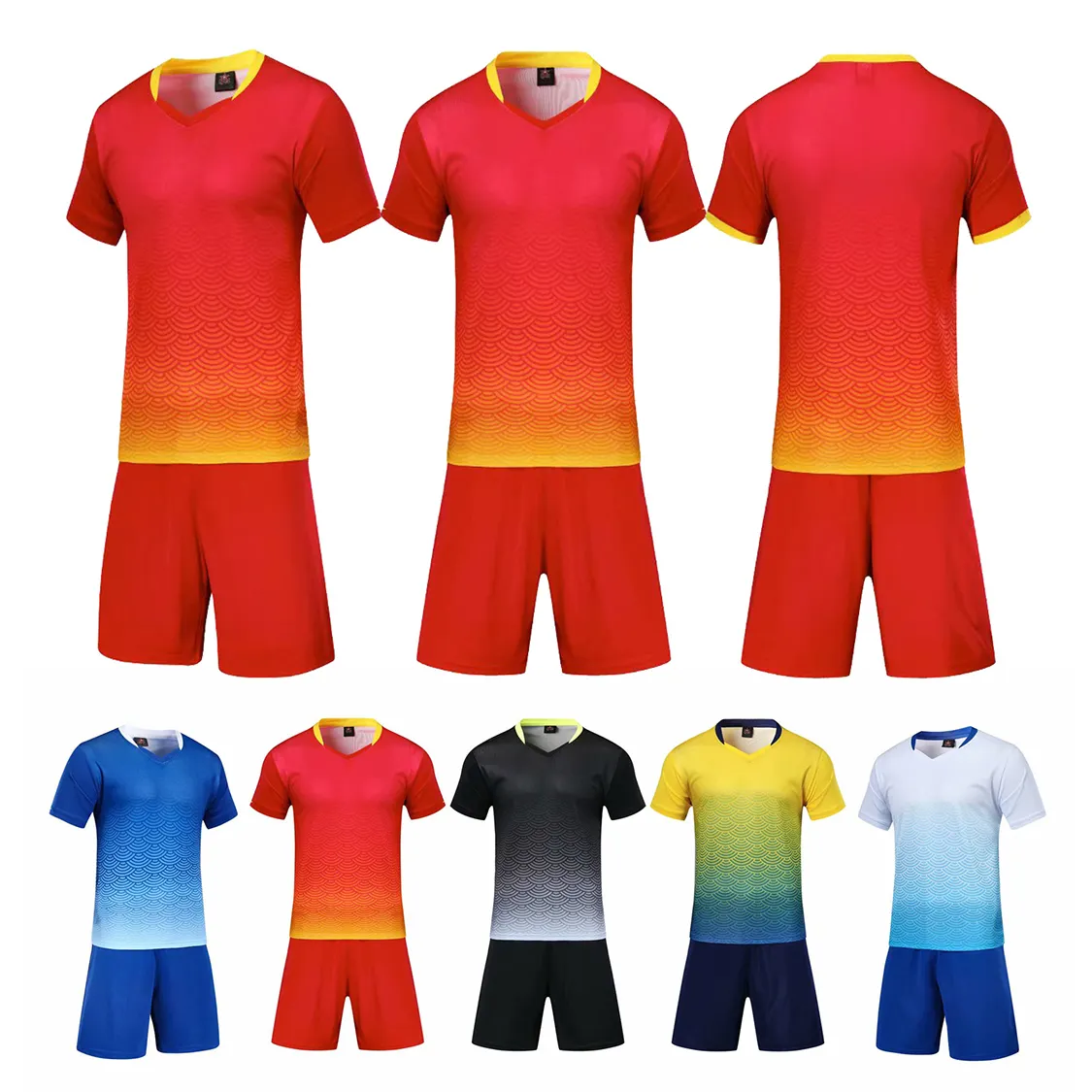 Wholesale Gradient Color Wave Print Club Uniform Football Soccer Jerseys Set