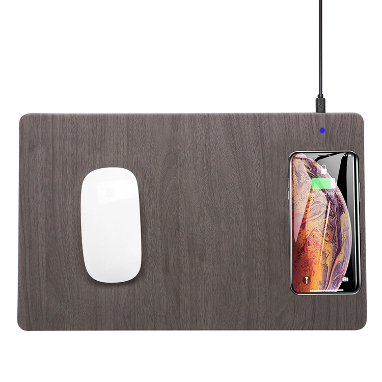 2021 hot selling Wooden 10w qi wireless fast charger mouse pad 2 in 1 mouse pad wireless mat puck