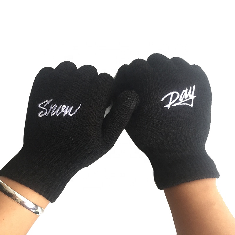 Custom Winter Acrylic Knitted Touch Screen Gloves With Embroidered Logo