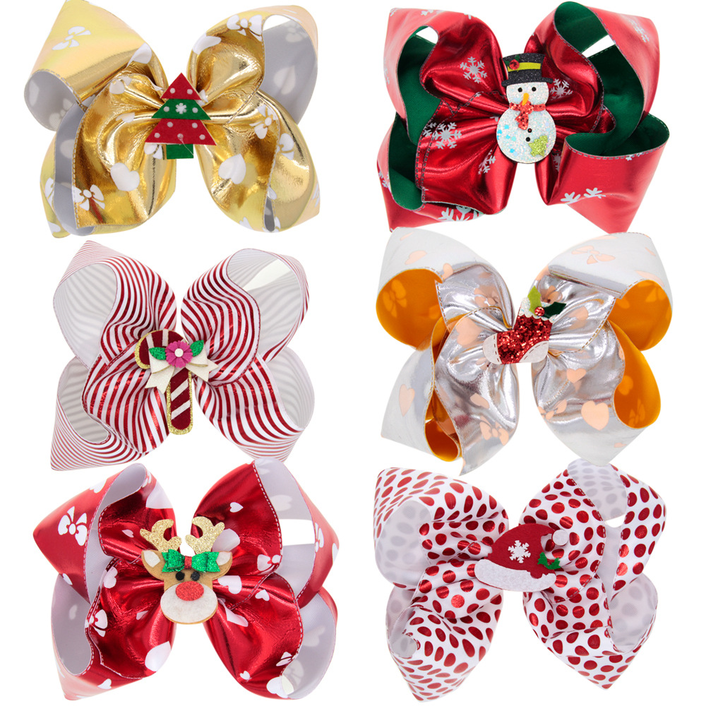 New Christmas Leather Big 5.6" Bow Hair Clips Baby Girls Party Christmas Dress Up Gifts Bow Hairpins Headwear
