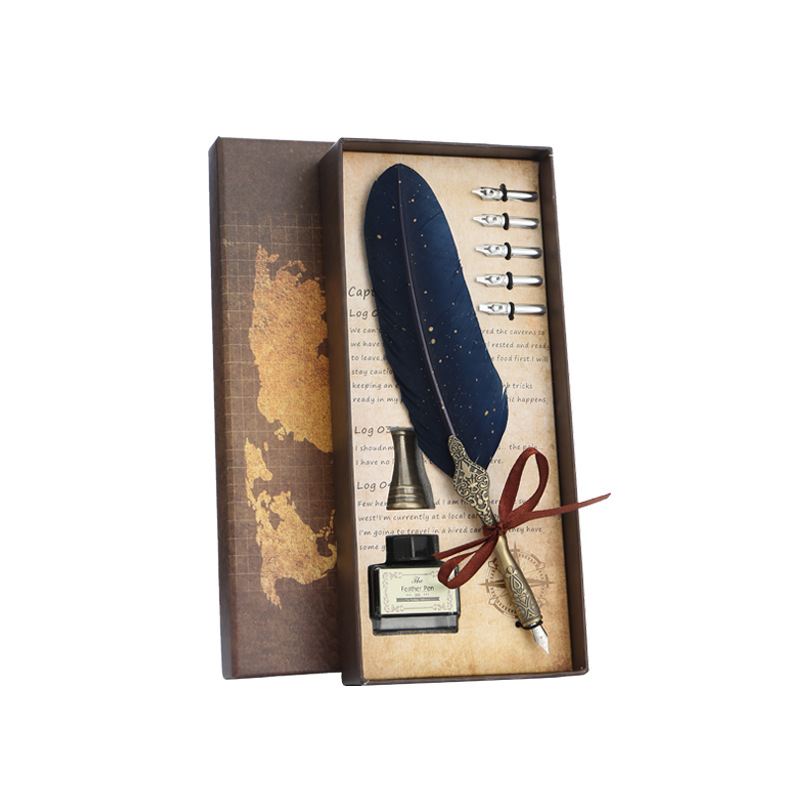 Dropshipping 1set Retro Vintage Calligraphy Feather Dip Pen Custom Stationery Student Roller Pen