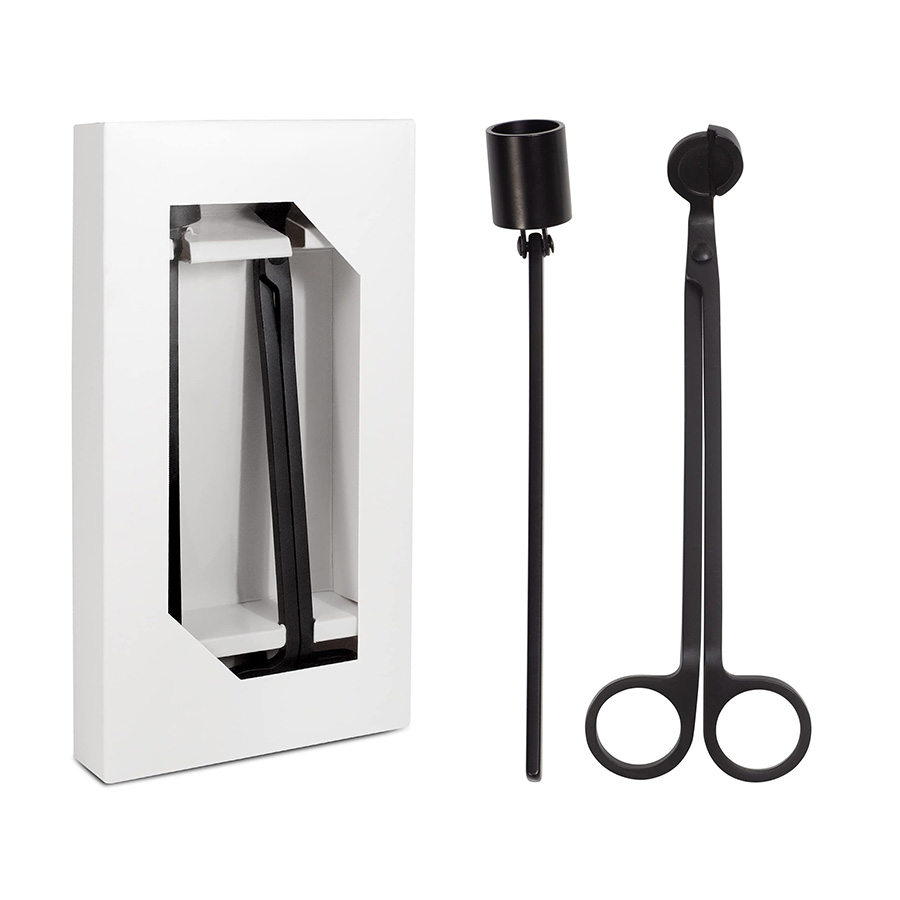 Wholesale custom 2 pack matte black candle wick trimmer and candle snuffer set stainless steel candle trimmer set