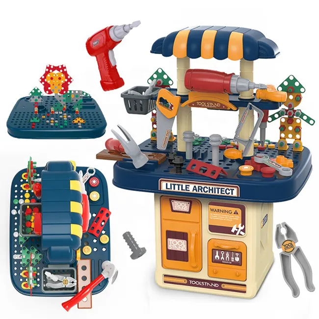 Children 2in1 double sided screw tool workbench role play toys emulational toy tool set pretend play for kids