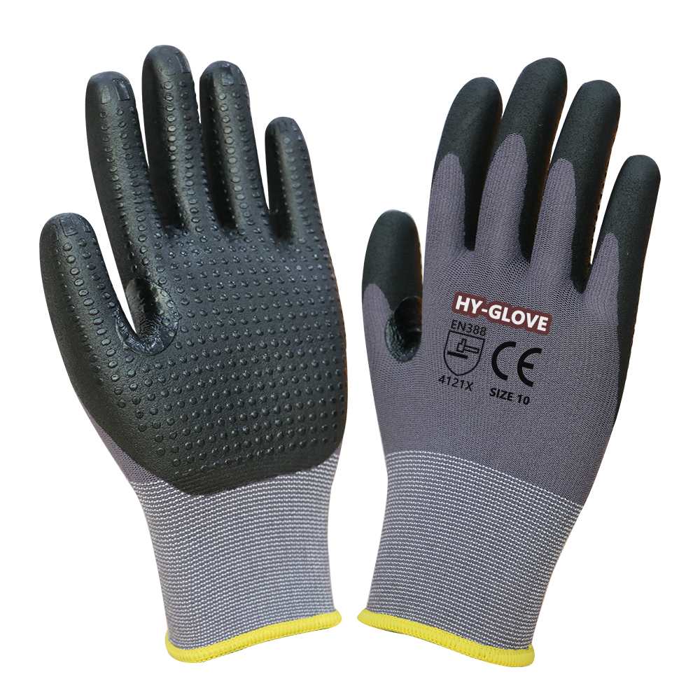 Manufacture Breathable 15 G Micro Foam Nitrile Coated Gloves Slip Resistant Micro Nitrile Foam Dot Gloves