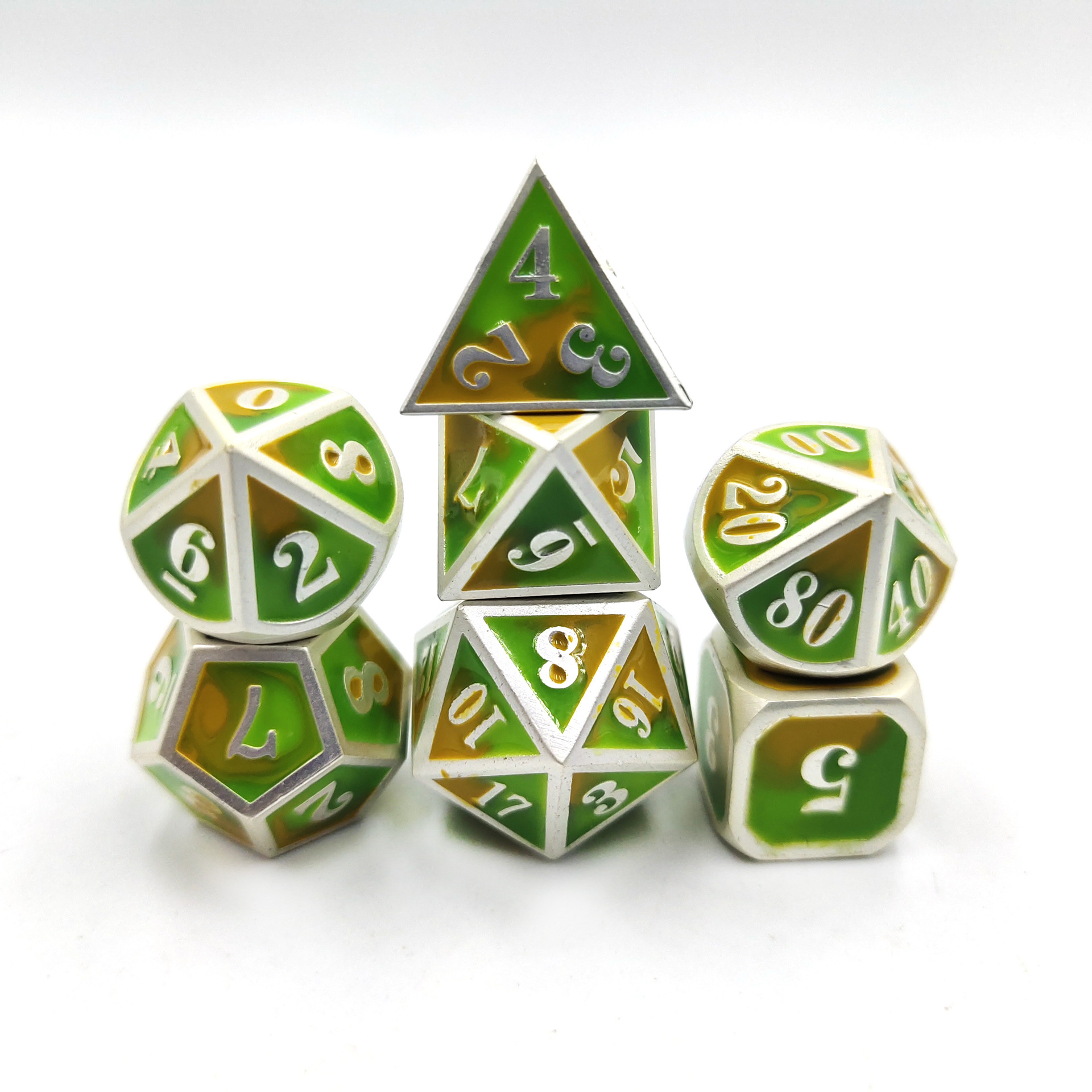 Настольные игры ZD308 Подземелья и Драконы, игральные кости, реальная сцена, красочные полигедральные кости, 7 шт., набор латунных металлических костей DND