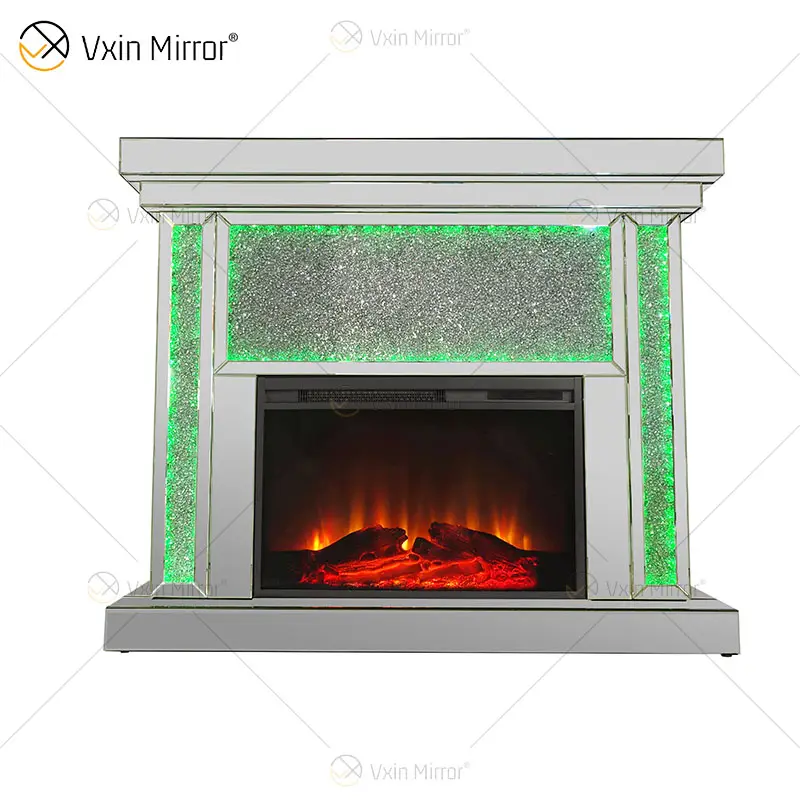 WXF-1073A Silver Crystal LED mirror fireplace With Blue-tooth with speaker diamonds