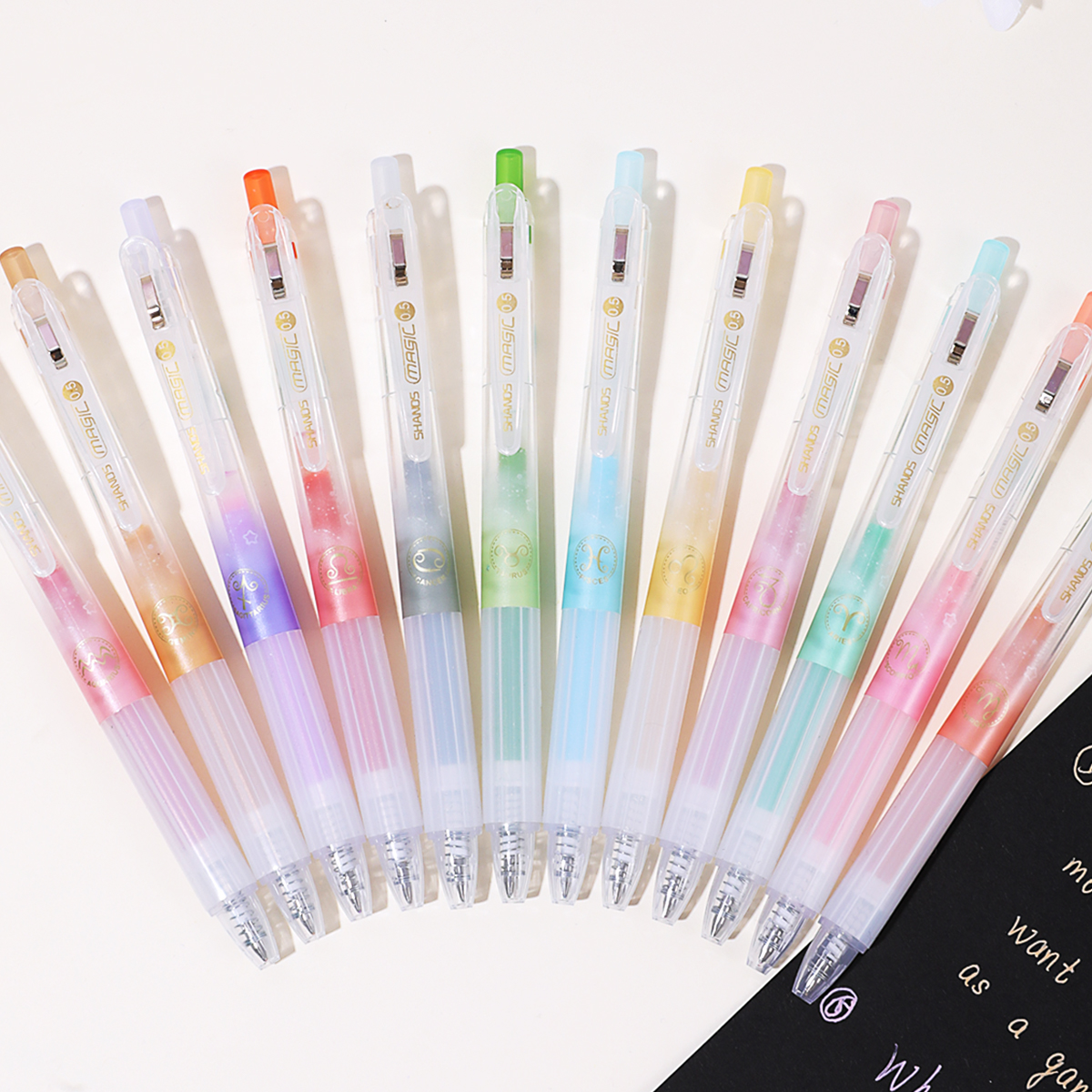 SHANDS Twelve Constellation Color Press Gel Pens 0.5mm Bullet Tip Durable and Stylish Writing Tool