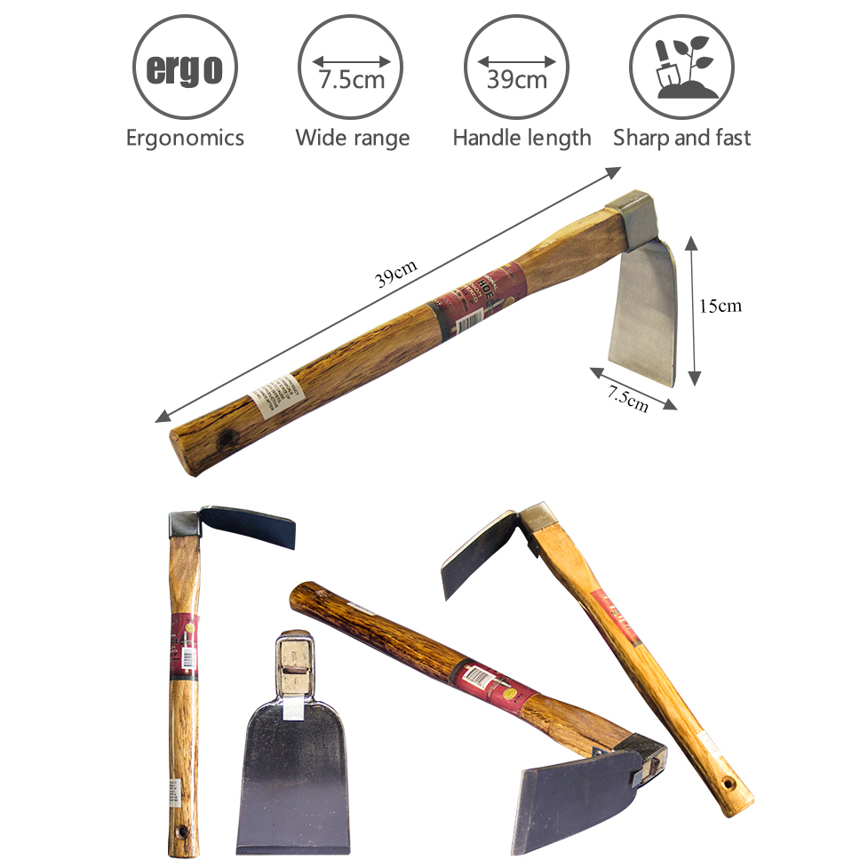 Chinese hardwood short handle carbon steel wide head gardening hoe Wholesale Wood Handle Wide Household Single Hand Gardeni